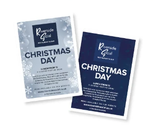 Two Christmas Day menu designs for Riverside Social Bar and Restaurant
